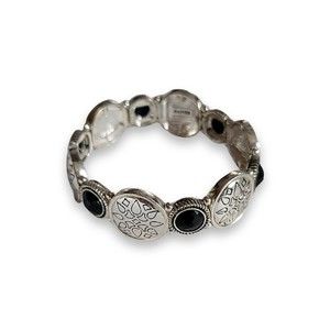 Napier Stretch Silver Tone Textured Black Rhinestone Bracelet